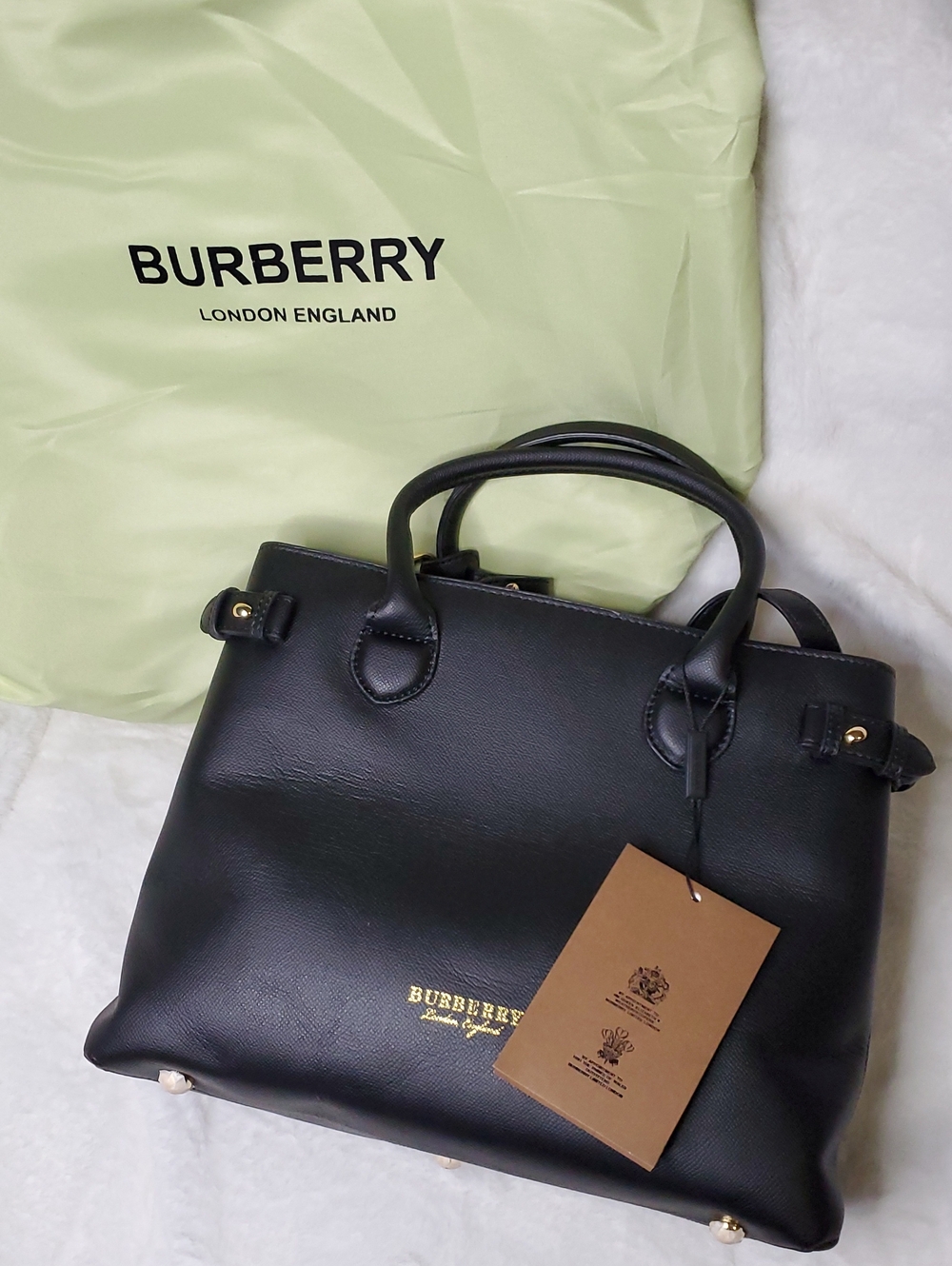 Burberry Black Canvas Satchel with Gold Logo
